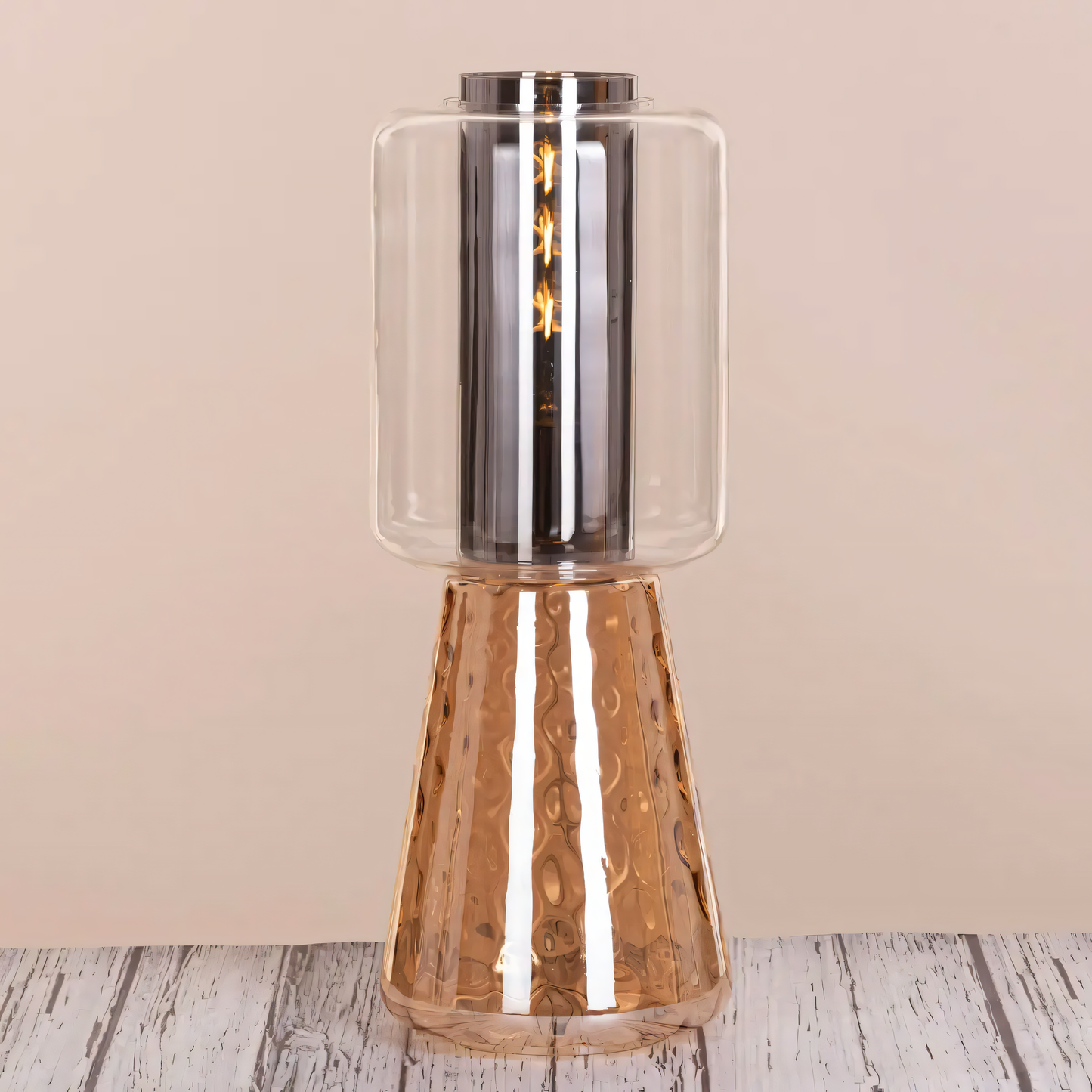 Contemporary table lamp with clear and grey glass design