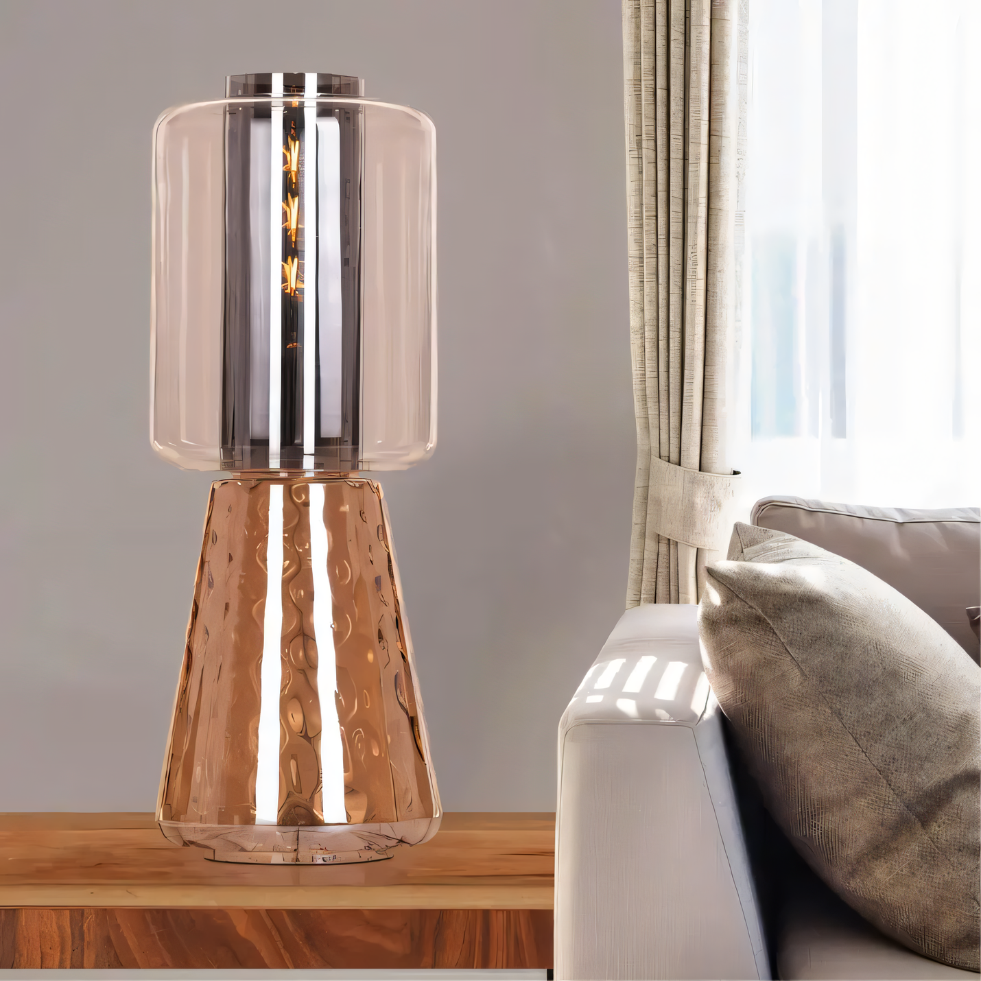 Futuristic smokey grey and amber glass table lamp