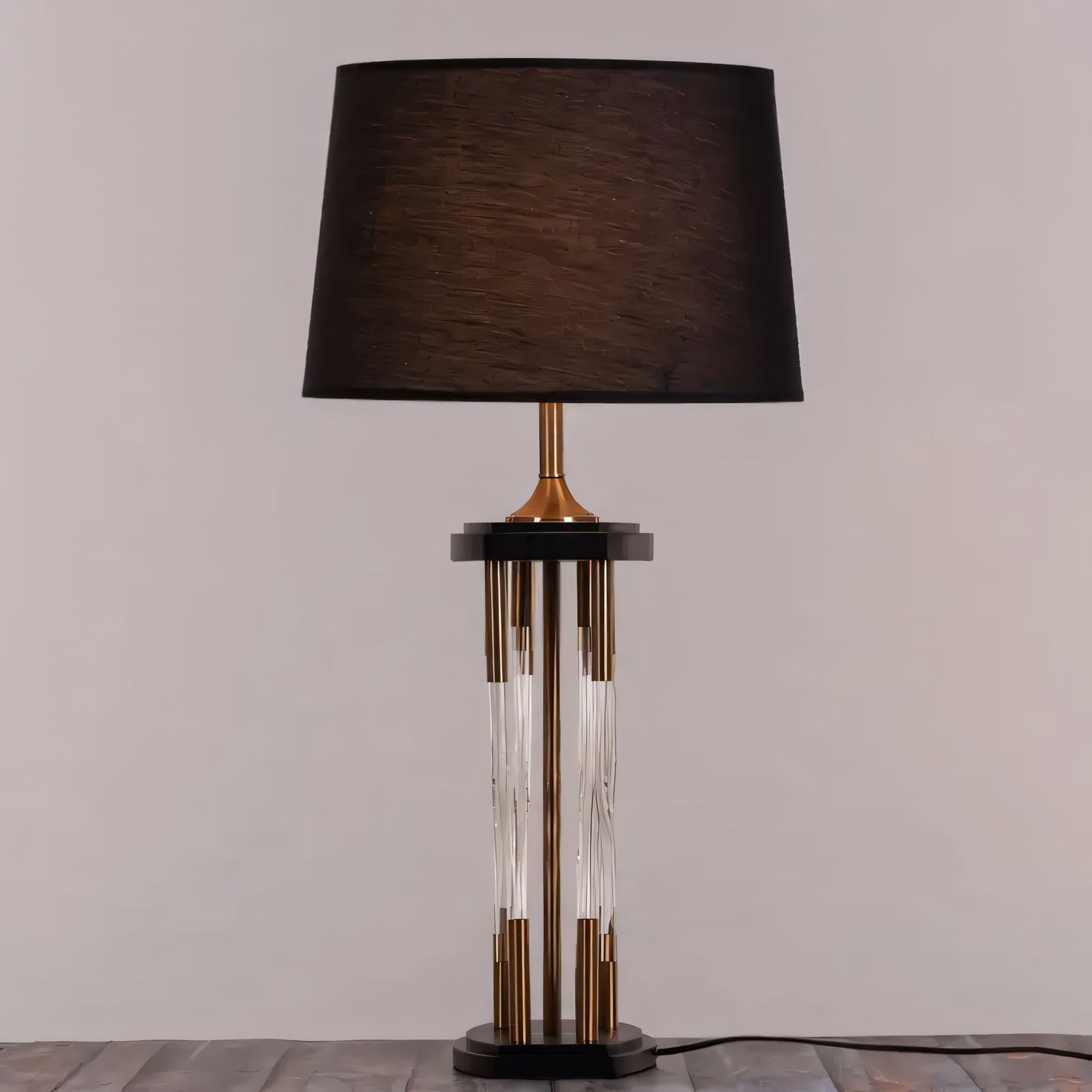 Rock and Rule (Gold, White) Table Lamp: Hourglass-Shaped Glass Tubes, Edgy Gold Frame