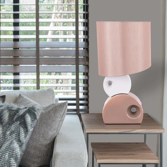 White and taupe ceramic table lamp