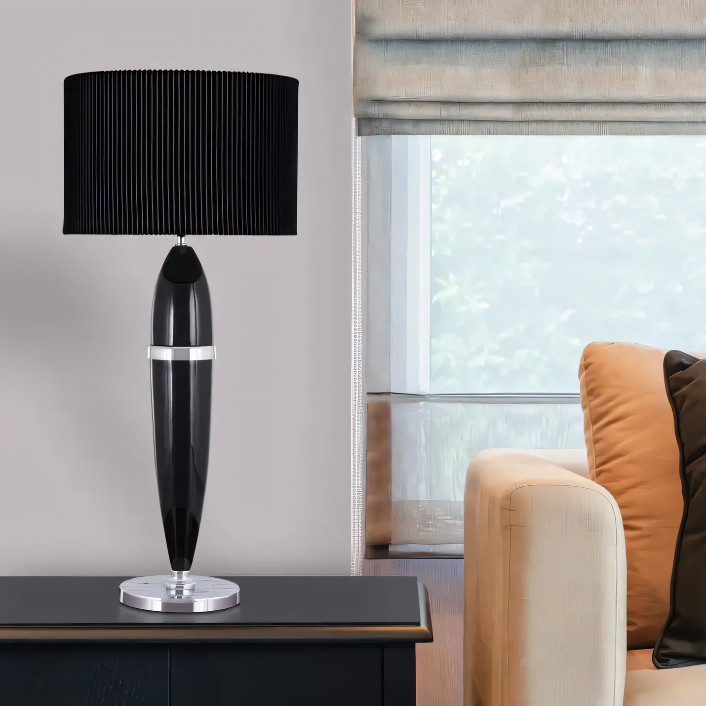 Mesmerizing black ceramic lamp with an elongated silhouette