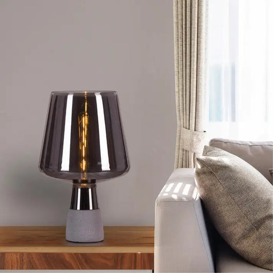 Smokey grey stone table lamp with glass shade