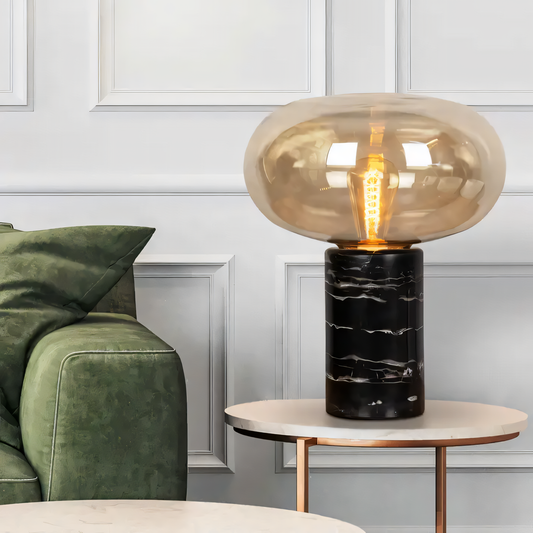 UFO-inspired table lamp with glass shade