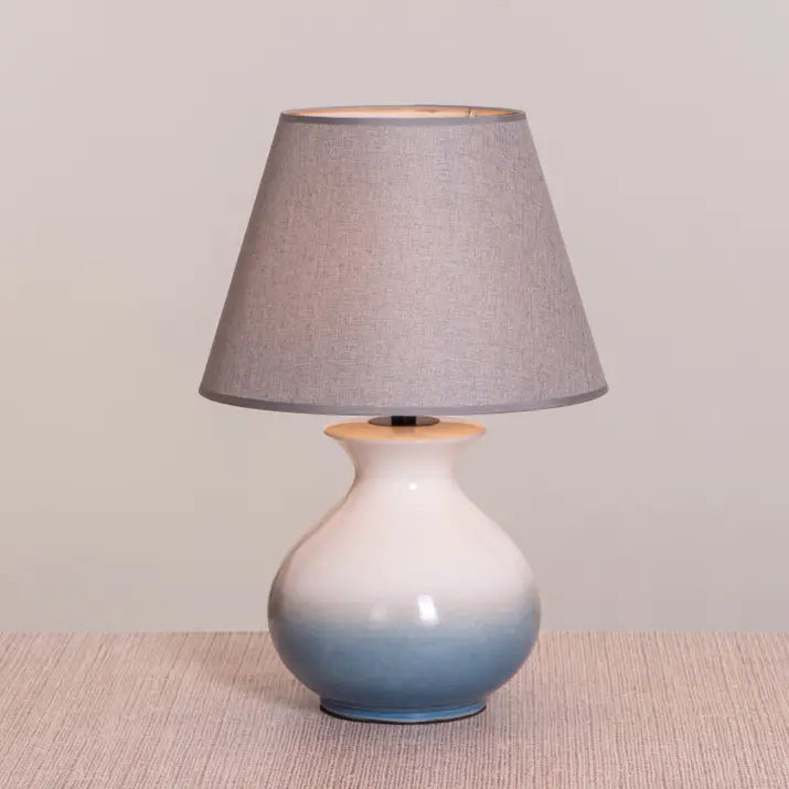  Blue and white ceramic table lamp with grey shade