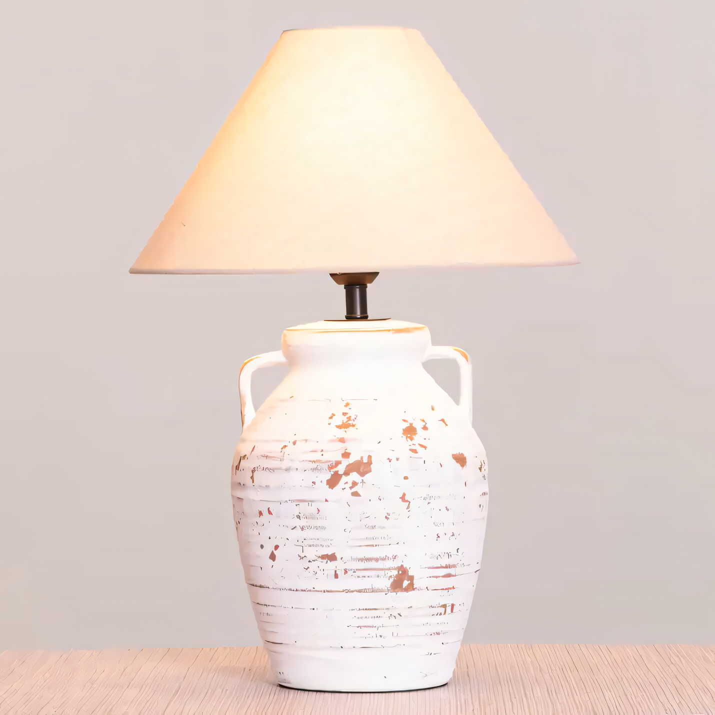 Ancient-inspired white and terracotta ceramic table lamp