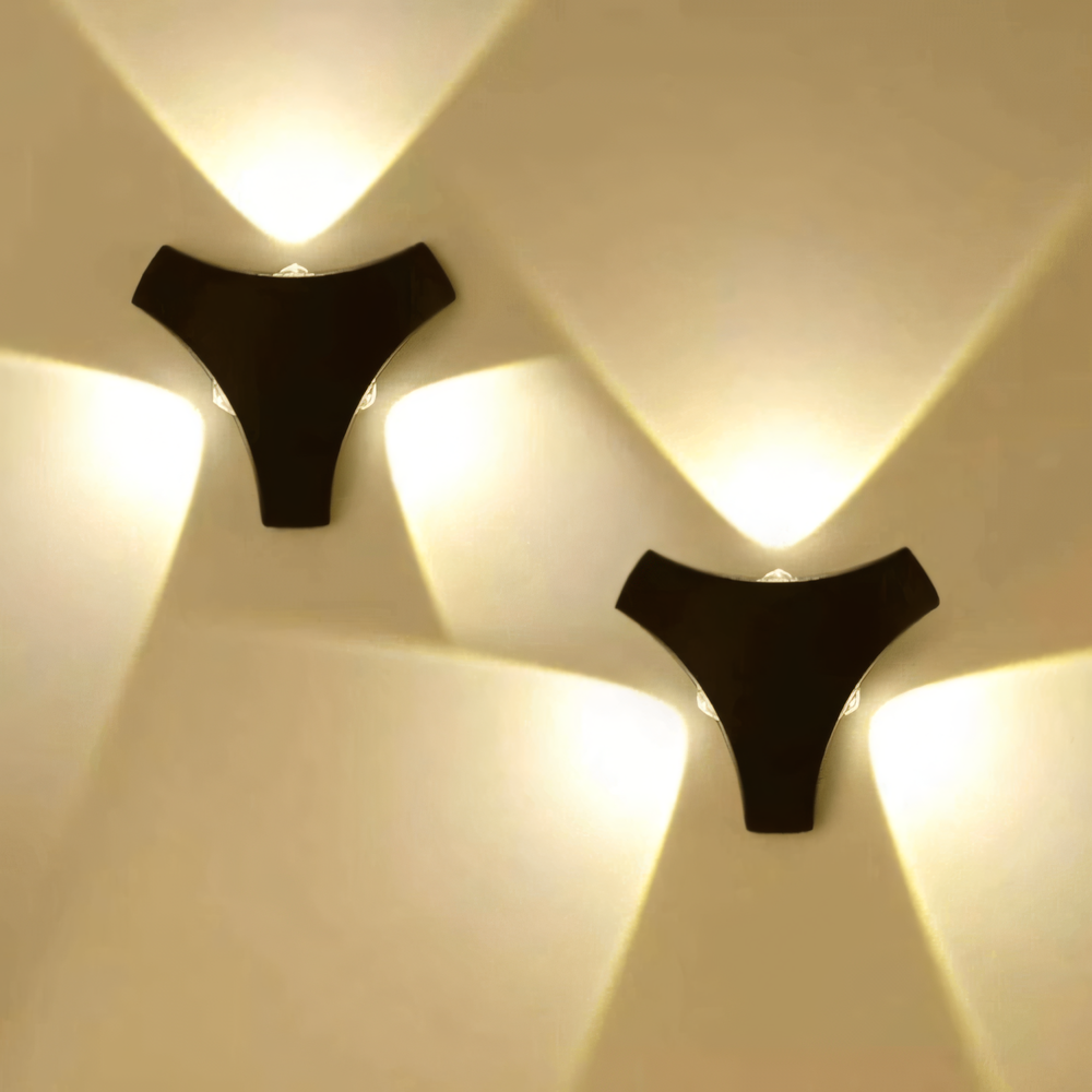 Angular wall light illuminating paths of self-reflection