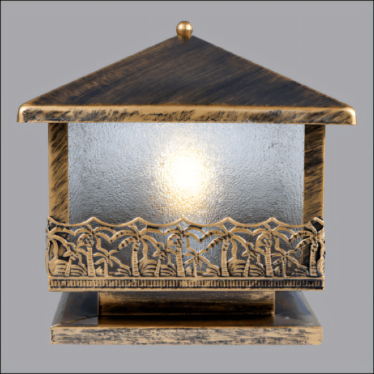 Ornate, antique-inspired gate light in a regal, castle setting