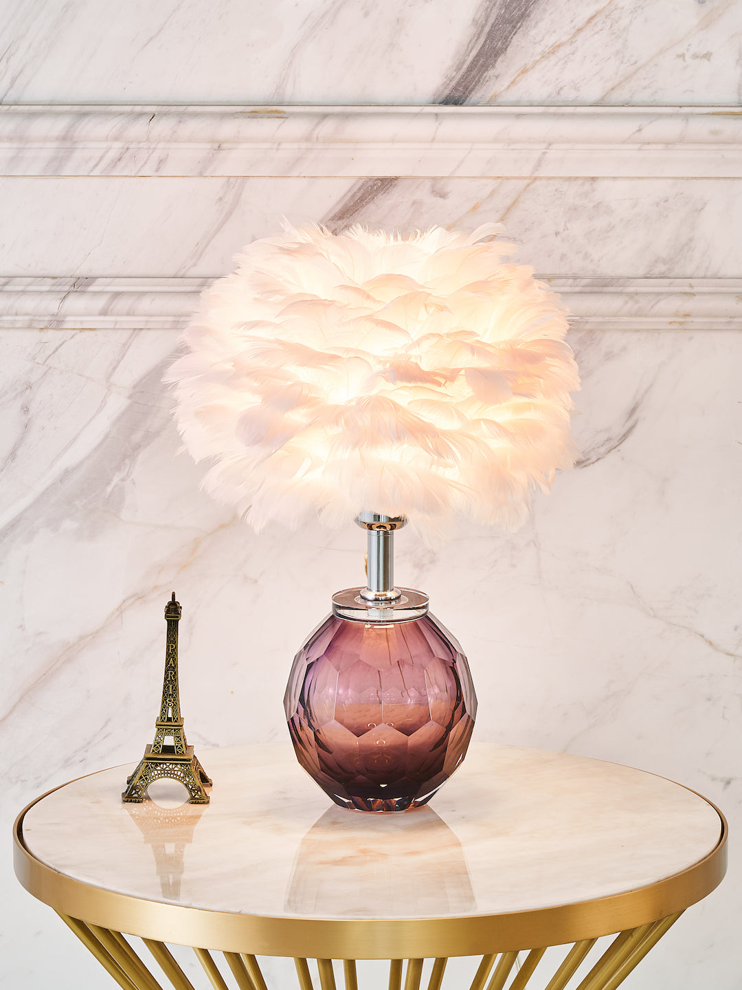 Enchanting Rianna Table Lamp with feather shade