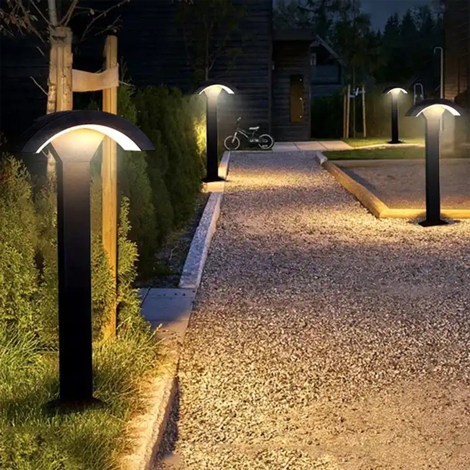 Sleek bollard light illuminating urban plazas