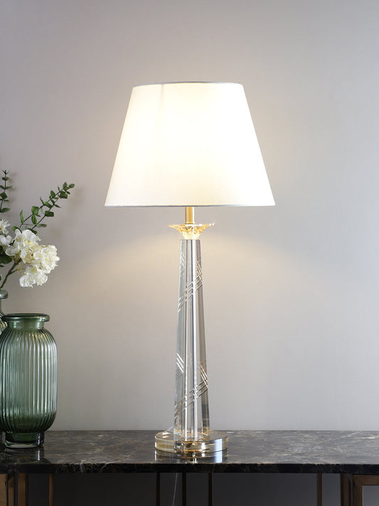 Elegant fabric table lamp with glass accents