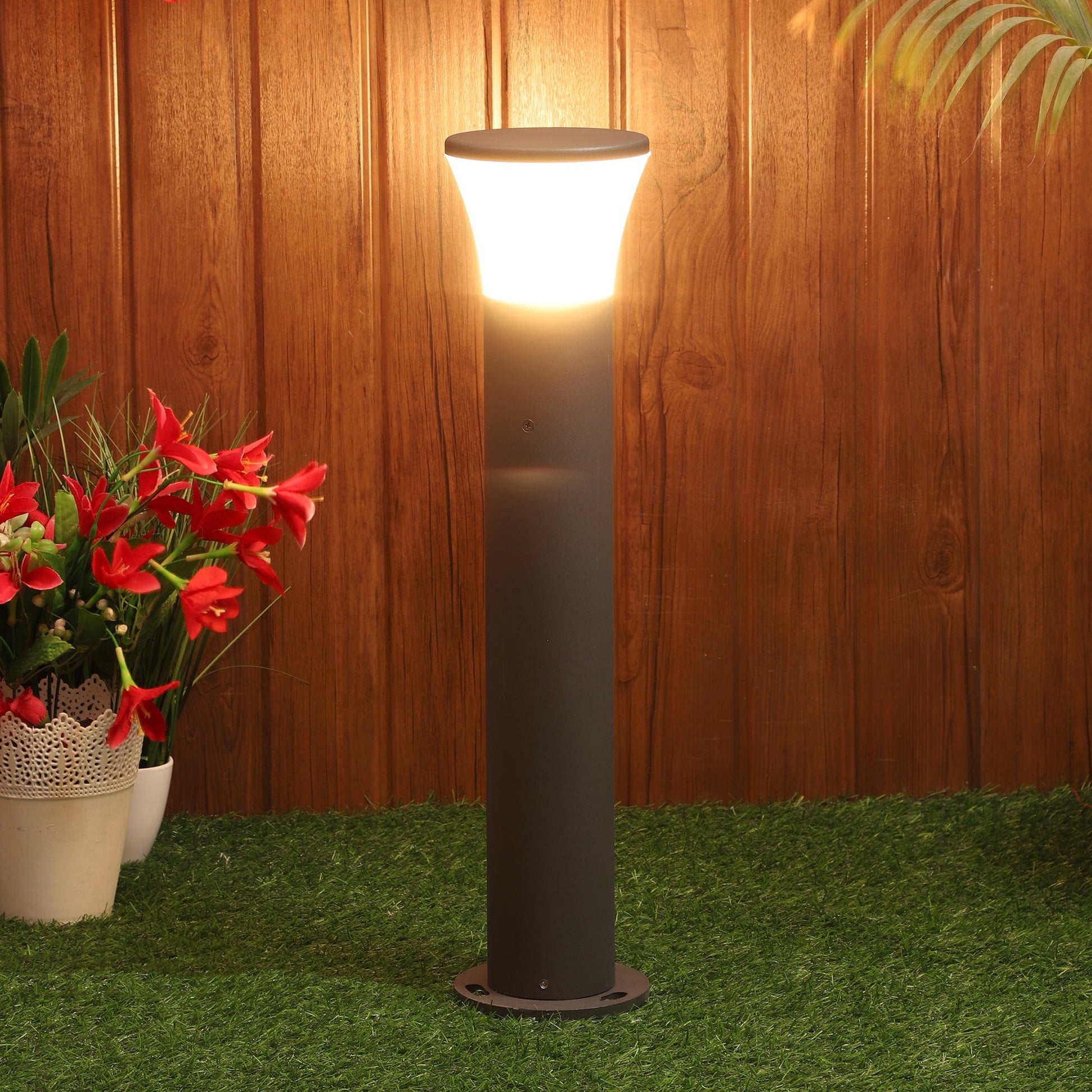 Sleek cylindrical bollard lights enhancing architectural elements