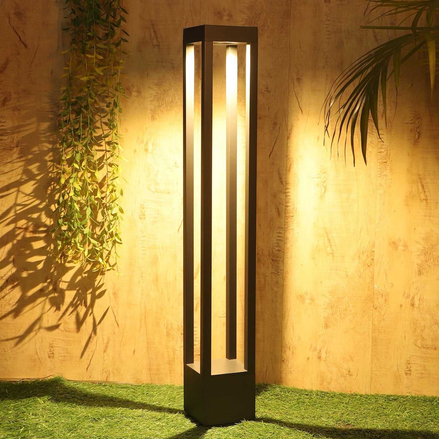 Rectangular bollard light with modern architectural design